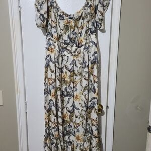 Torrid Floral Midi Dress in Cream and Gray